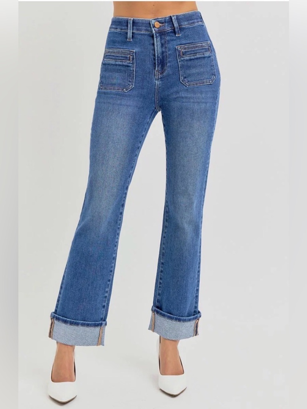 Blue Boot Cut Jeans - Women's High-Rise Casual Fit